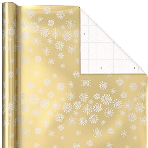 Hallmark Foil Christmas Wrapping Paper with Cut Lines on Reverse (3 Rolls: 60 Sq. Ft. Ttl) Rose Gold, Silver Trees, Gold Snowflakes for Holidays, Hanukkah, Winter Solstice, Weddings, Graduations