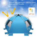 Oileus X-Large 4 Person Beach Tent Sun Shelter - Portable Sun Shade Instant Tent for Beach with Carrying Bag, Stakes, 6 Sand Pockets, Anti UV for Fishing Hiking Camping, Waterproof Windproof, Blue