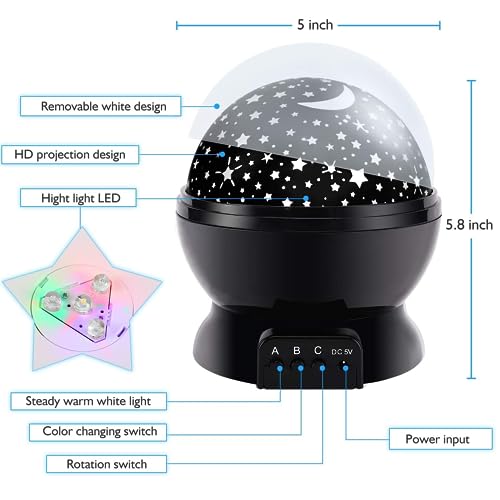 Night Light for Kids,Kids Night Light,Star Night Light,Nebula Star Projector 360 Degree Rotation - 4 LED Bulbs 12 Light Color Changing with USB Cable,Romantic Gifts for Men Women Children (Black)