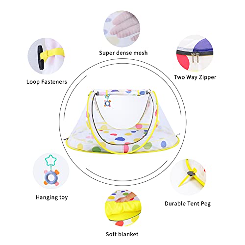 STLOVe Travel Cot Foldable Pop Up Portable Ultralight Weight Baby Beach Tent Infant Crib Mosquito Net Travel Bed Include Blanket Prevent Urine Penetration Peach Skin Velvet 111 * 68.5 * 49cm Yellow