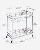 VASAGLE Bar Cart Silver, Home Bar Serving Cart, Wine Cart with 2 Mirrored Shelves, Wine Holders, Glass Holders, for Kitchen, Dining Room, Silver ULRC090E62, 15''Dx35.4''Wx33.9''H