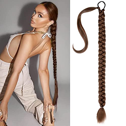 36 Inch Braided Ponytail Extension Braid Ponytail Extension with Hair Tie Long Braided Ponytail Straight Wrap Around Hair Extensions Ponytail for Women Daily Wear (30