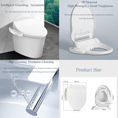 Electric Bidet Seat Toilet Seat, Smart Toilet Seat with Warm Water, Heated Seat, Warm Air Dryer, Rear and Front Wash, Soft Closed Toilet Seat, LED Light, Easy Install