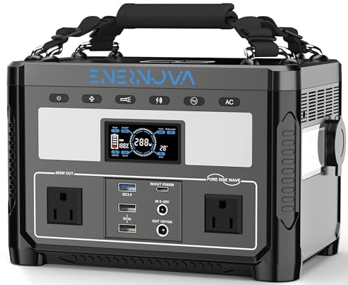 ENERNOVA ETA Portable Power Station 600 W, 230 V 288 Wh LiFePO4 Battery Backup, Charging from 0-80% in 50 Minutes, 2 x 600 W AC Outputs, Solar Generator for Camping/Motorhomes/Travel