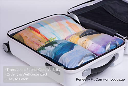 Compression Packing Cube Set for Carryon Luggage, Travel Packing Organizers with Laundry Bag for Backpack, Painting(L+S+S), L+S+S