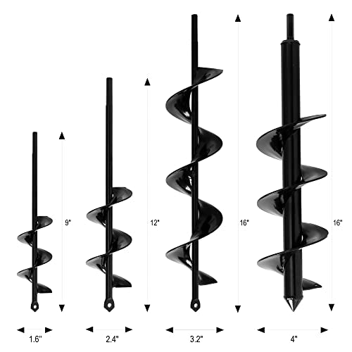 VASGOR Set of 4 (1.6x9", 2.4x12", 3.2x16", 4x16") Auger Drill Bit for Planting - Easy Planter Garden Auger - Bulb & Bedding Plant Augers - Posthole Digger for 3/8” Hex Drive Drill