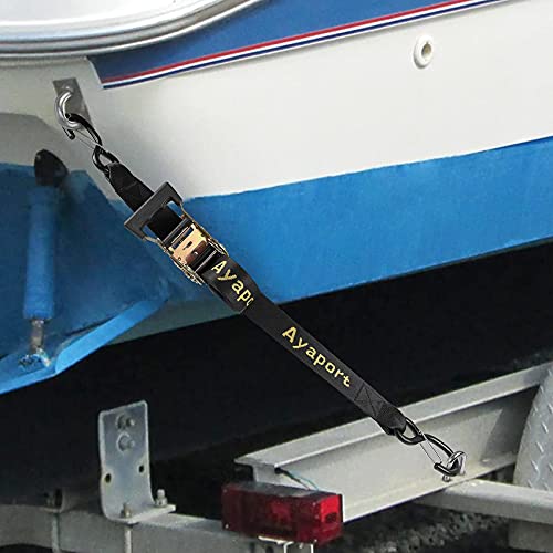 Ayaport Boat Trailer Transom Tie Down Straps for Boat Jet ski Kayak Canoe 4  Feet 1.6 inches 5000lbs Break Strength Heavy Duty Ratchet Straps with S  Hooks, Pack of 2