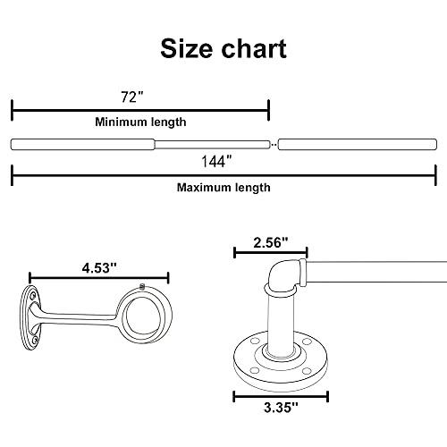 1 Inch Industrial Curtain Rod, Curtain Rod for Windows 66 to 120, Curtain Rods, Black Curtain Rod, Outdoor Curtain Rod, Rustic Curtain Rod, Room Divider Curtain Rod, 72-144 Inch: Black