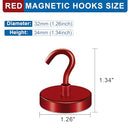 LOVIMAG Magnetic Hooks Heavy Duty, 100LBS Strong Magnetic Hooks Cruise for Hanging, Red Magnets with Hooks for Refrigerator, Grill, Garage, Tool Room, Kitchen, Locker, Metal Door, Home etc- 4 Pack