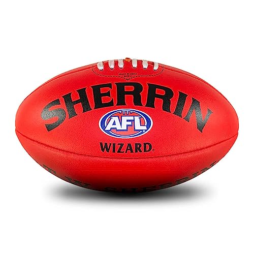 Sherrin AFL Wizard Leather ALF Football, Red, Size 5