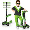 SKIDEE Scooter for Kids with Folding Seat 2-in-1 Adjustable 3 Wheel Kick Scooter for Toddlers Girls & Boys Fun Outdoor Toys for Kids Fitness, Outside Games, Kid Activities Y200 (Green, Scooter)