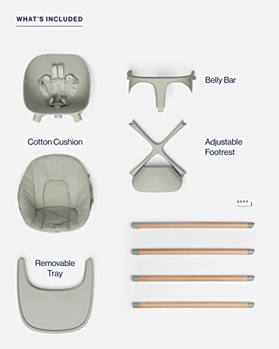 Lalo The Chair Convertible 3-in-1 Wooden High Chair for Babies and Toddlers, Baby High Chair with Dishwasher Safe Tray, Adjustable Footrest & Machine Washable Cushion, Sage