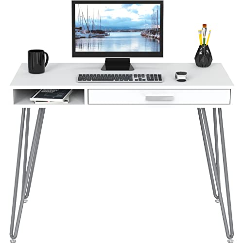 SHW Home Office Computer Hairpin Leg Desk with Drawer,White