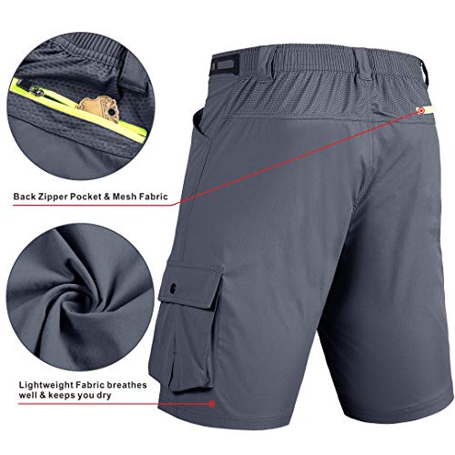 Mountain Bike Shorts for Men with 3D Padded Cycling MTB Shorts, Lightweight Loose Fit Bicycle Underwear Shorts, Grey + Detachable Underwear, X-Large