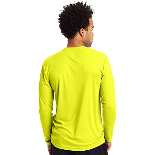 Hanes Men's Long Sleeve Cool DRI T-Shirt UPF 50+, Safety Green, Large (Pack of 2)