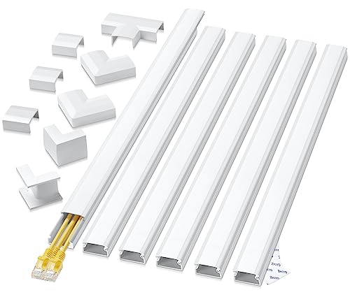 ZhiYo Cord Cover Wall Kit, 94.5in Cord Hider Wall Mounted TV, Wire Covers for Cords, Paintable Wire Hiders for TV On Wall, TV Cable Hider Wall Kit, Wall Cord Concealer, 6 x L15.7in W0.98 H0.5in, White