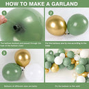 Olive Green Balloon Garland Arch Kit, 152Pcs DIY Party Decorations Balloons Set,White Chorme Gold Balloons Set Party Supplies for Baby Shower Wedding Birthday Anniversary Party