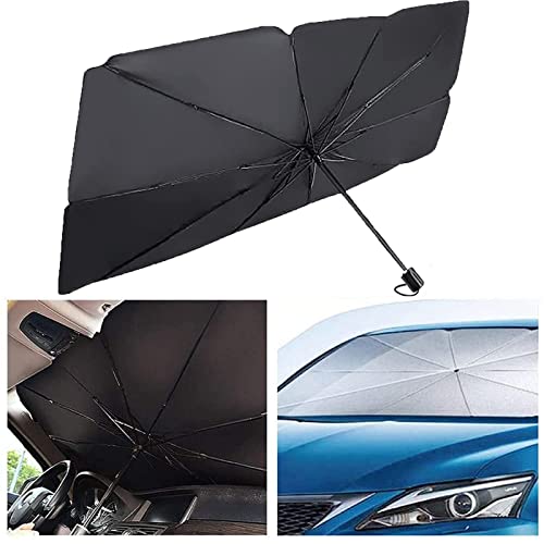 Car Windshield Sun Shade Umbrella, Foldable Car Sun Umbrella for Windshield Sun Protection Umbrella Front Sunscreen Visor Block UV Fits Most Vehicle Models (135x80cm)