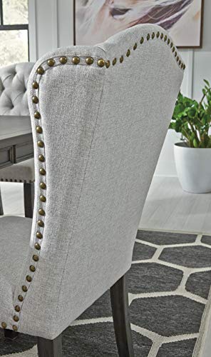 Signature Design by Ashley Jeanette Traditional 20" Tufted Upholstered Wingback Dining Chair, 2 Count, Light Gray