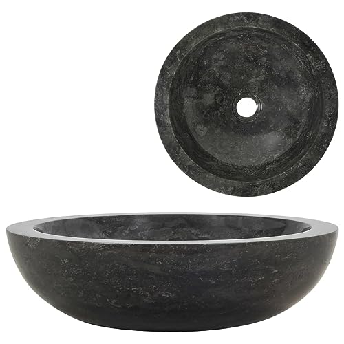 'vidaXL Handmade Marble Sink in Black, Sturdy Natural River Stone Bathroom Basin, Rectangular Shaped Washroom Centerpiece, Dimensions 40 x 12 cm