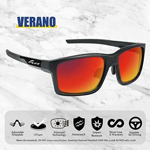 Flux Verano Unisex Polarized No Slip Outdoor Sports Sunglasses with 100% UV Protection (BLK/Red)