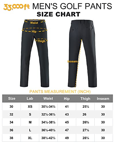 33,000ft Men's Golf Pants with 5 Pockets Classic-Fit Stretch Quick Dry Lightweight UPF 50+ Hiking Pants for Golfing, Black 34W*32L