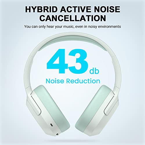 Edifier W820NB Plus Active Noise Cancelling Headphones, Wireless Over Ear Headphones with Hi-Res Sound, 49H Playtime, Bluetooth Headphones with Comfortable Fit, Custom EQ via App, Green