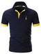 STTLZMC Mens Short Sleeve Poloshirts Regular-Fit Contrast Color Top Shirt with Giraffe Embroidery, Blue,L