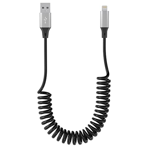 Coiled Lightning Cable Apple Carplay Compatible [Apple MFi Certified] Retractable iPhone Charger with Data Sync, Short iPhone Charger Cord for iPhone/Pad/Pod