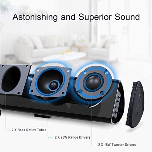 80Watt 34Inch Sound bar, Bestisan Soundbar Bluetooth 5.0 Wireless and Wired Home Theater Speaker (DSP, Bass Adjustable, Optical Cable Included, 90-Day Trial, 2019 Upgraded)