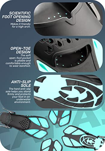 CAPAS Snorkel Mask Fins Set, Travel Size Snorkeling Gear for Adults with Short Adjustable Swim Fins, High Resistant Scuba Diving Mask and Dry Top Snorkel, Come with a Carrying Bag
