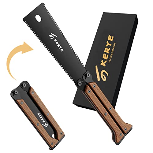 Hand Saw, KERYE Hand Tools, 5.5 Inch Mini Pocket Folding Saw, SK5 Blade Wood Saw, Woodworking Tools, 13/14 TPI Double Edges Pull Saw, Flush Cut Saw for Wet/Dry Wood, for Men- KY03