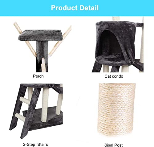Mofish Cat Tree Stable Wooden Cat Tower Multi-Level Cat Condo with Plush Perch & Toys Cat Climbing Stand with Sisal-Covered Scratching Post Cat Furniture for Large Cats Play House for Kitten Indoor