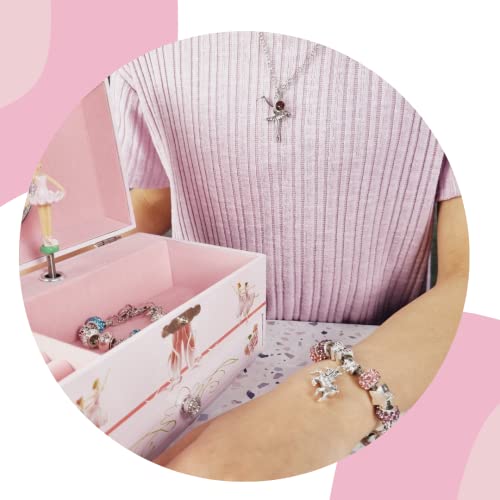 LIV&LOVE Music Jewellery Box with Necklace Pendant and Charm Bracelet Set|Jewllery Musical Box| Music Box for Girls|Dancing Ballerina Box| Music Box Ballerina (Pink Ballet Box + Ballerina Doll)
