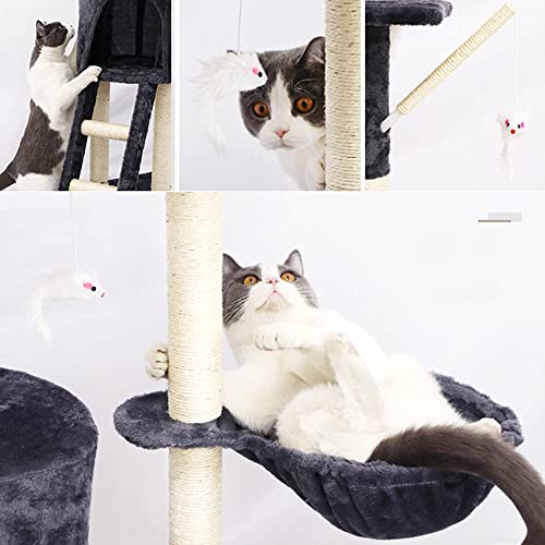 Mofish Cat Tree Stable Wooden Cat Tower Multi-Level Cat Condo with Plush Perch & Toys Cat Climbing Stand with Sisal-Covered Scratching Post Cat Furniture for Large Cats Play House for Kitten Indoor