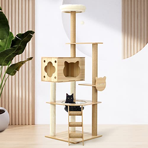 Alopet 162cm Wooden Cat Tree with Ladder, Cat Condo and Scratching Post Cat Tower