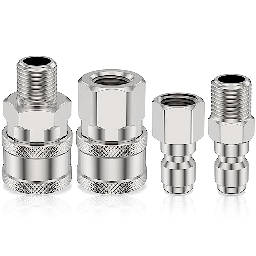 4Pcs Pressure Washer Adapter Set, Quick Disconnect Kit, 5000PSI Stainless Steel Male and Female 1/4 High Pressure Washer Quick Connector Fittings Washer Hose Transfer Adapter Kit