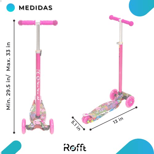 ROFFT Maxi Scooter for Kids Ages 6-12 Lean-to-Steer 3 Wheel Scooter for Kids Ages 6-12 PU Light-Up Wheels Kids Scooter Adjustable Height Light Weight Aluminum Scooters T-Bar Colorful Design Printed