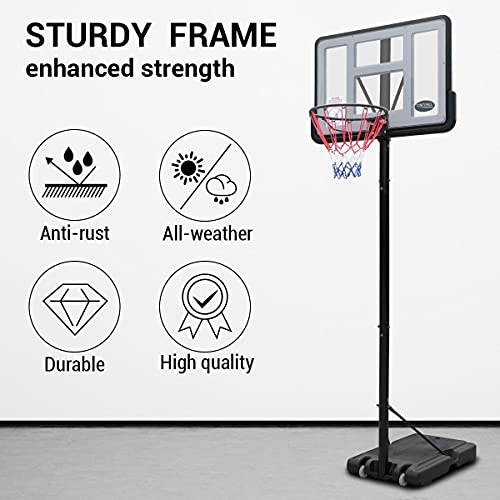 Genki 1.5-3.05m Portable Basketball Hoop Stand System Backboard Net Ring Set Height Adjustable,Built in Wheels