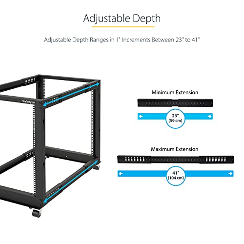 StarTech.com 15U 19" Open Frame Server Rack - 4 Post Adjustable Depth 23-41" Mobile - Free Standing Rolling Network/Computer Equipment Data Rack - Dell PowerEdge HP ProLiant ThinkServer