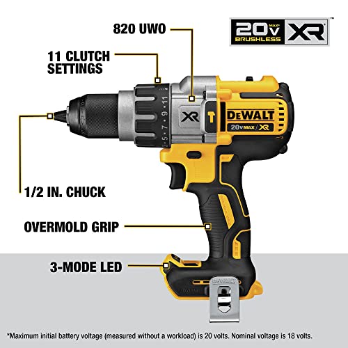 DEWALT 20V MAX XR Hammer Drill, Brushless, 3-Speed, Tool Only (DCD996B), Yellow/Black