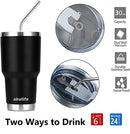 30 oz Tumbler Stainless Steel Double Wall Vacuum Insulated Travel Coffee Tumbler Cup with 2 Straws, 1 Lids and Brush (Black)