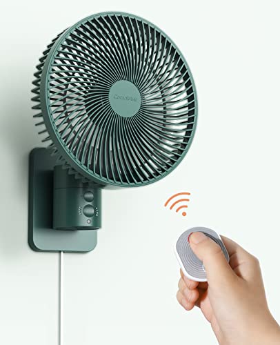 Oscillating Wall Mount Small Fan with Remote Control and Timer, 8.5Inch, 4 Speeds, Included Adapter, 120° Adjustable Tilt, High Velocity, 1.8m Cord, Quiet, for RV Bedroom Kitchen Gym, Garage,12 W