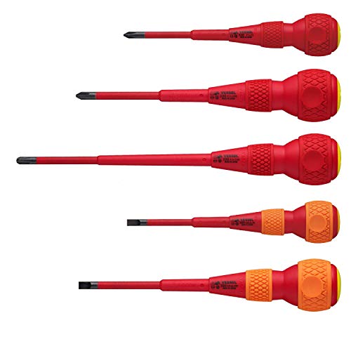 Ball Grip VDE Screwdrivers (Insulated) Phillips/Flat Set of 5