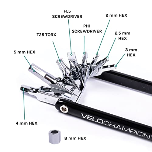 VeloChampion MLT20 20 Function Professional CNC Machined Multi Tool ideal for Road Bikes, Mountain Bikes & Hybrid Bikes with Protective Neoprene Carry Case