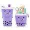 Boba Cute Standing Pencil Case for Kids, Pop Up Pencil Box Makeup Pouch, Stand UP Christmas Gift Kids Pen Holder Organizer Cosmetics Bag, Kawaii Stationary (Purple)