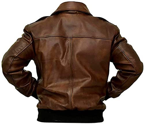 Classic Leather Jacket Men-Bomber Jacket-A-2 Aviator-Flight Military-Pilot Bomber-Brown Jacket-Leather Jacket (Large)