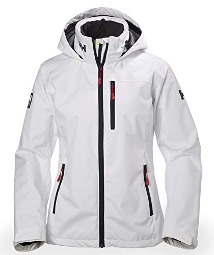 Helly Hansen Women's Crew Hooded Midlayer Fleece Lined Waterproof Windproof Breathable Rain Coat Jacket, 001 White, Large