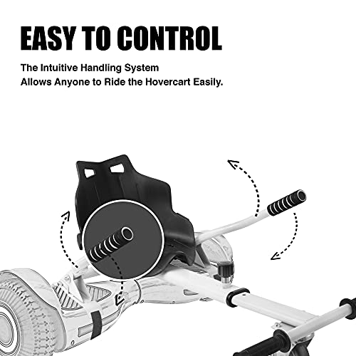 TPS Power Sports Universal Hoverboard Seat Attachment Hover Board Go Kart with Adjustable Frame Length Compatible with Most Hoverboard Self Balancing Scooters for Kids and Adults (White)