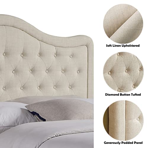 Rosevera A3H Niana Adjustable Headboard with Fine Linen Upholstery and Button Tufting for Bedroom, King, Natural Beige